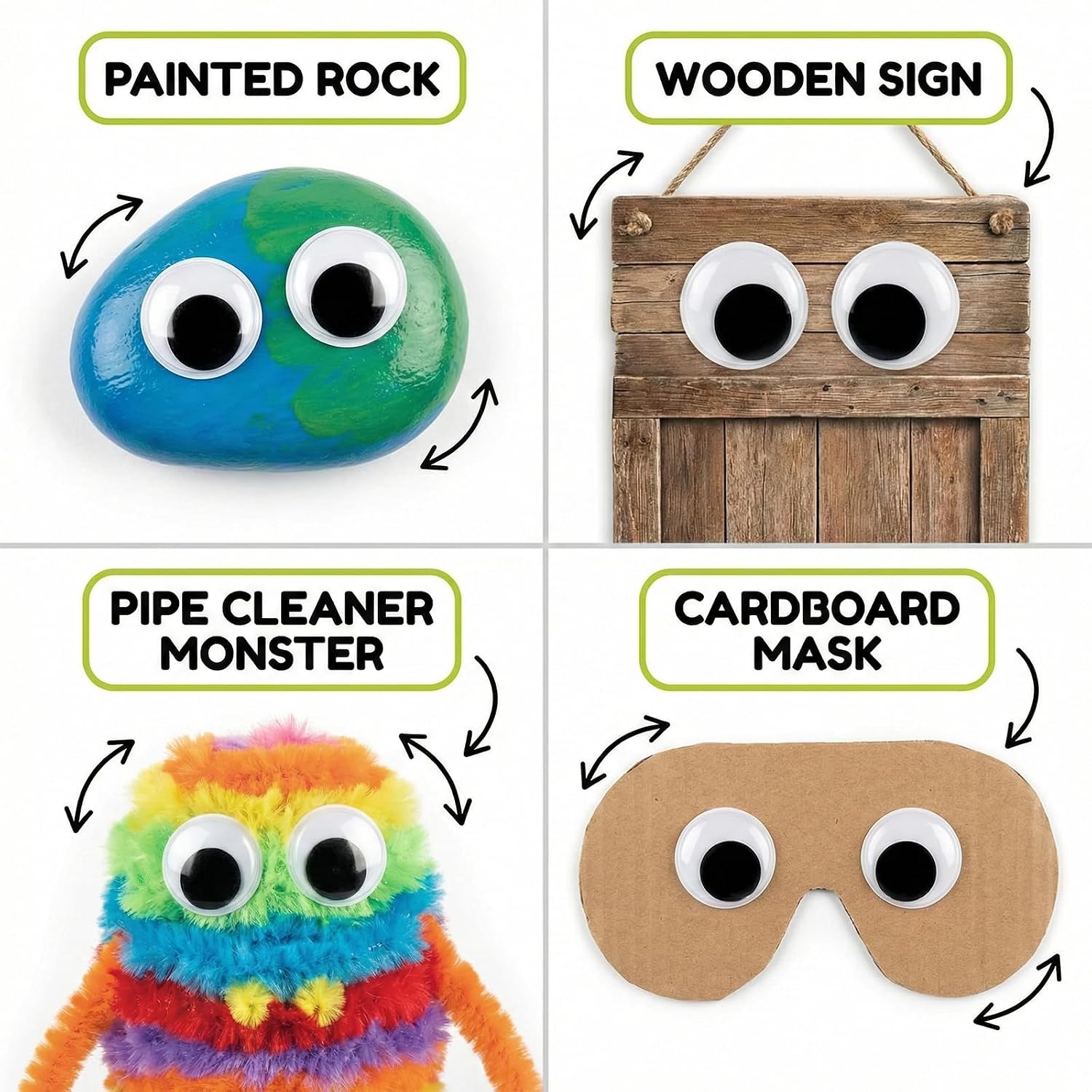 Essentials By Leisure Arts Eyes Paste On Moveable Assorted Black 200Pc Googly Eyes, Google Eyes for Crafts, Big Googly for Crafts, Wiggle Eyes, Craft