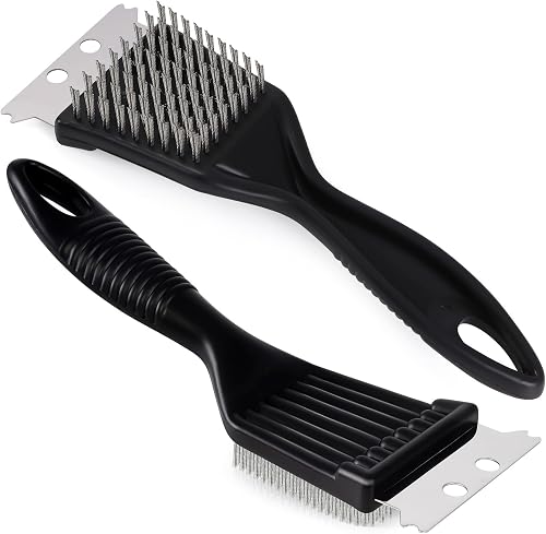 2 Pcs Grill Brush and Scraper,Barbecue Grill Cleaning Brush Stainless Steel Wire Grill Brush BBQ Cleaner Accessories for Outdoor Grill, Durable and Easy to Clean