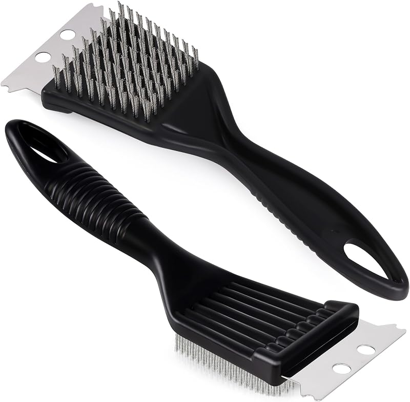 2 Pcs Grill Brush and Scraper,Barbecue Grill Cleaning Brush Stainless Steel Wire Grill Brush BBQ Cleaner Accessories for Outdoor Grill, Durable and Easy to Clean