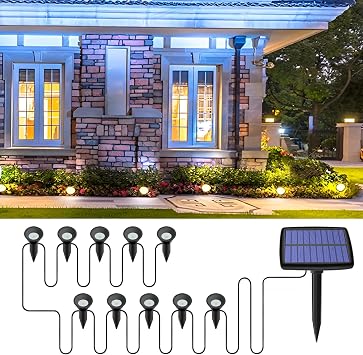 Solar Garden Lights Outdoor - 10 LED Waterproof Ground Lights for Yard, Lawn, Pathway, Patio - 3000K Warm White
