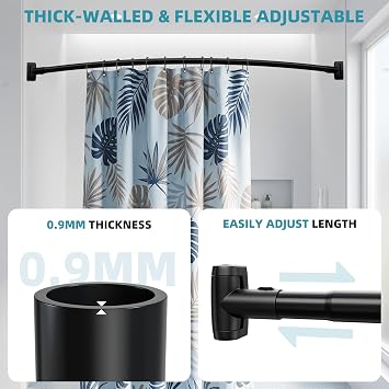 Curved Shower Curtain Rod for Bathroom, 33-78 In Splicing Adjustable,Black
