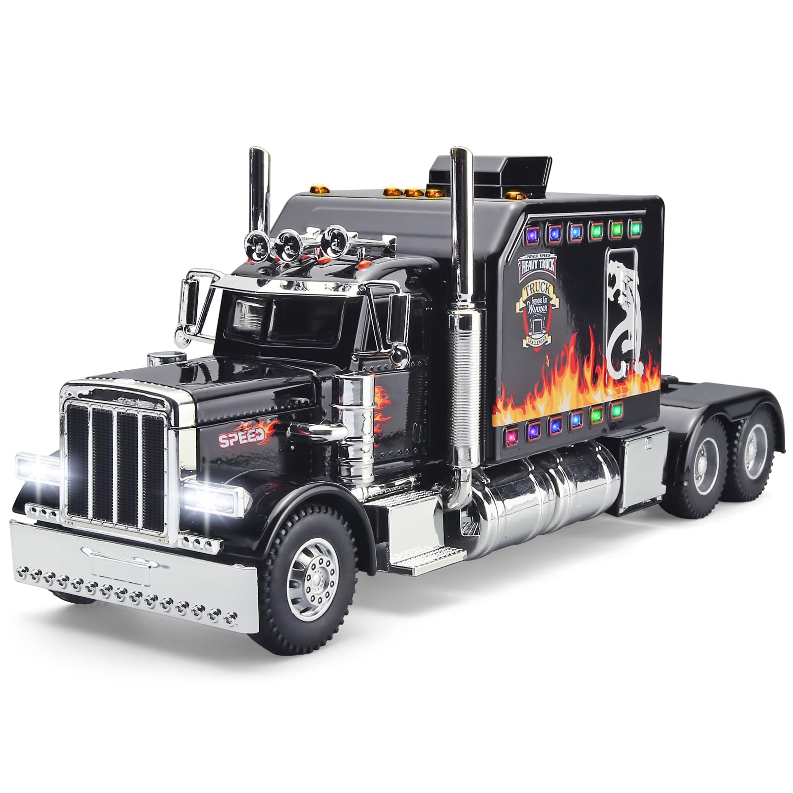 Semi Truck Toys for Boys Heavy Truck Tow Truck Toy,Metal Diecast Trucks Model with Light and Sound Pull Back Semi Truck Toy,Truck and Trailer Toys for Boys,Toy Trucks for Boys Age 4-7(Black)