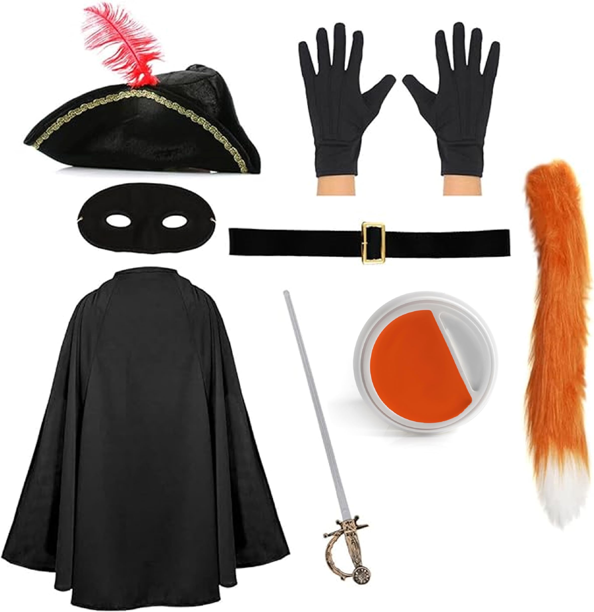 I Love Fancy Dress Adults Cat Bandit Costume - Black Tricorn Hat, Cape, Eye Mask, Sword, Cat Tail, Gloves, Face Paint - Men's Adult, One Size, World Book Day, Fancy Dress Party, Masquerade