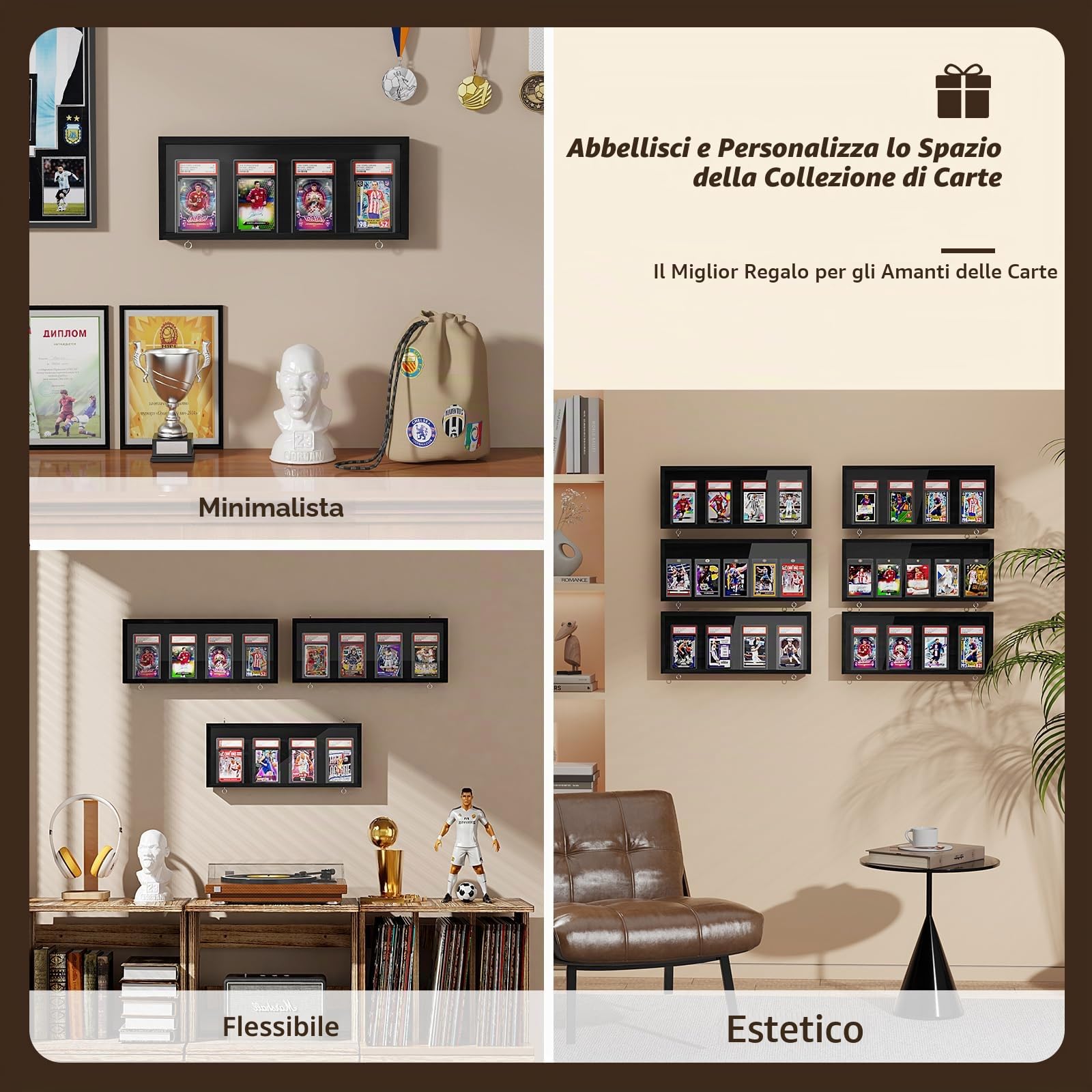 3 Pezzi Espositore a Parete di Carte, Legno Piani Espositore di Carta per Collezione di Baseball Sport, Cornice di Visualizzazione HD