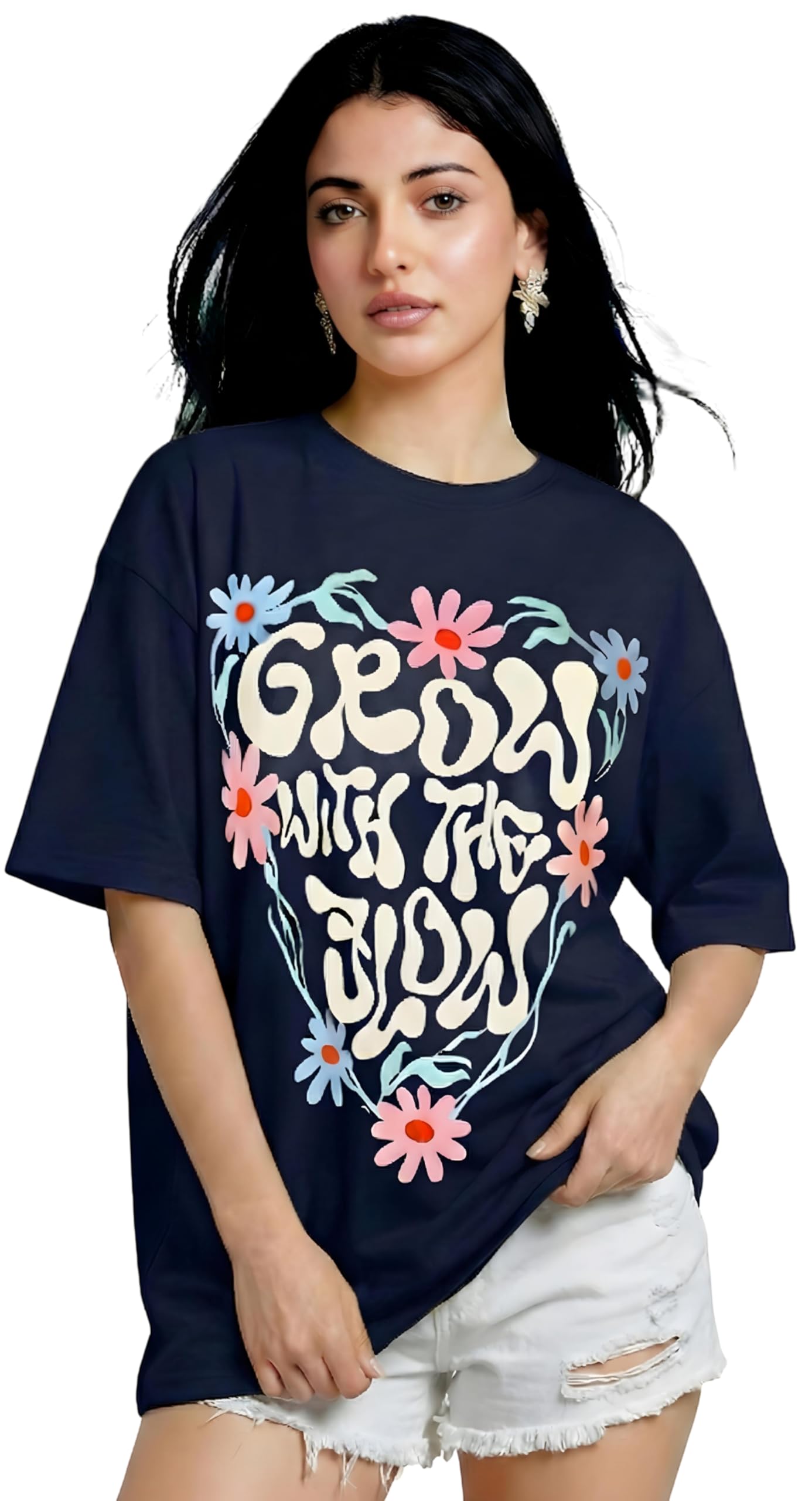 pubclub 100% Pure Cotton Oversized T-Shirts for Women | Drop Shoulder Baggy/Loose Fit t Shirt | Ultra-Soft, Breathable, Less Shrinkage & Skin Friendly Printed Casual Half Sleeve Tops for Girls-picture-21