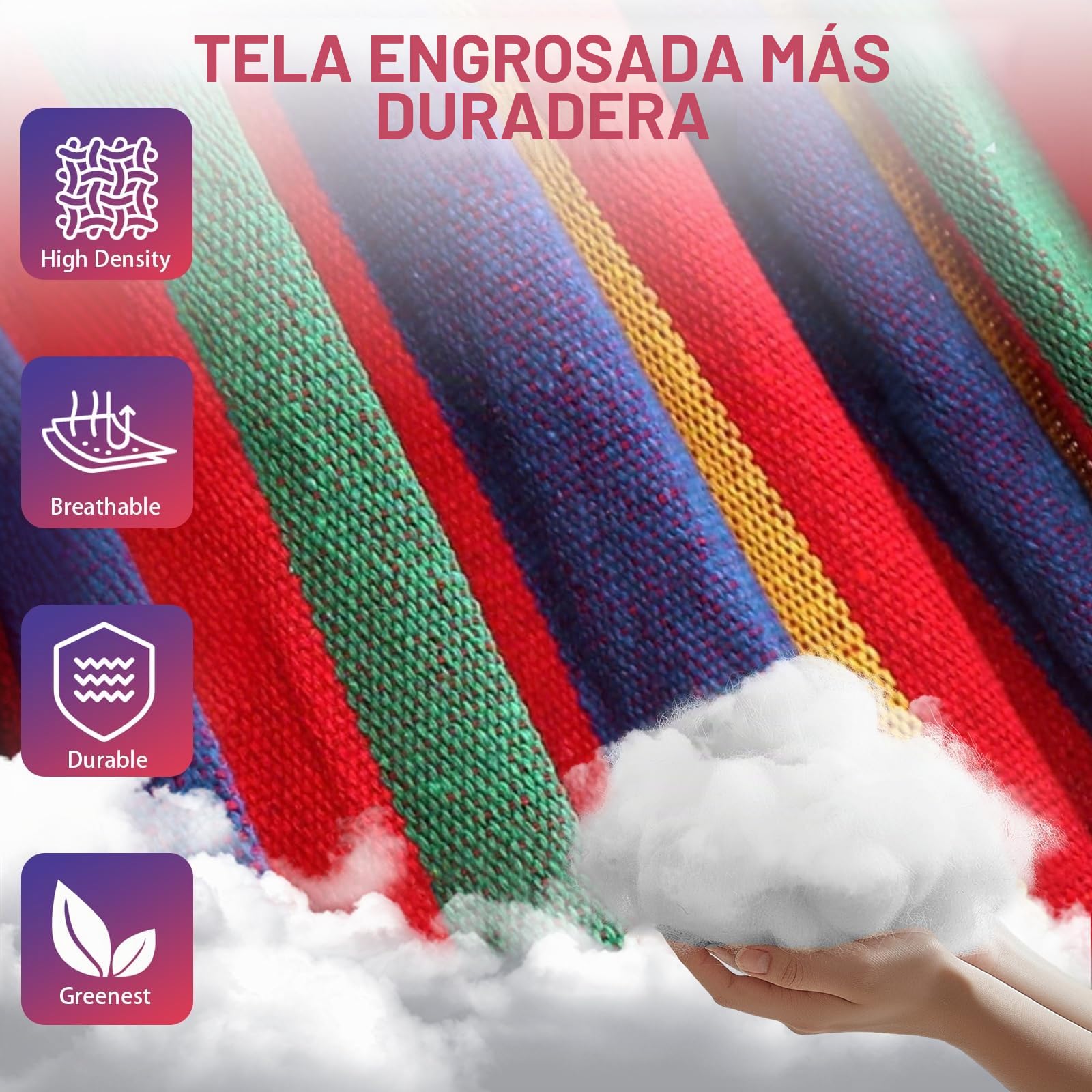 Hamaca de Camping Exterior, Hamaca Doble 200x150cm, Capacidad de Carga 250 kg, con Bolsa de Almacenamiento, Cintas de Nylon y Mosquetones, para Camping, Jardín, Playa, Interior, Balcón, Viaje