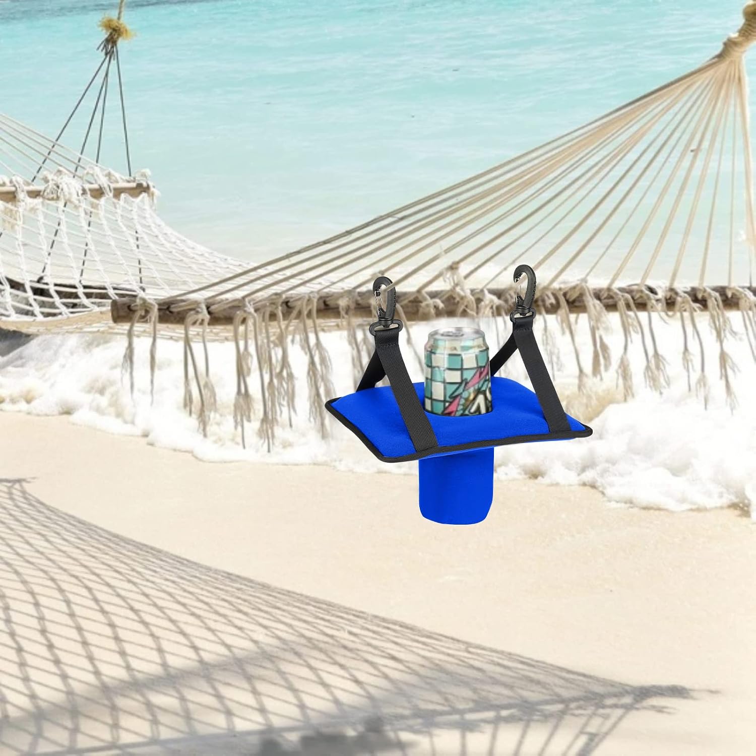 Neoprene Hanging Drink Holder for Hammocks, Hammock Chairs, Lounge Chairs (Blue)