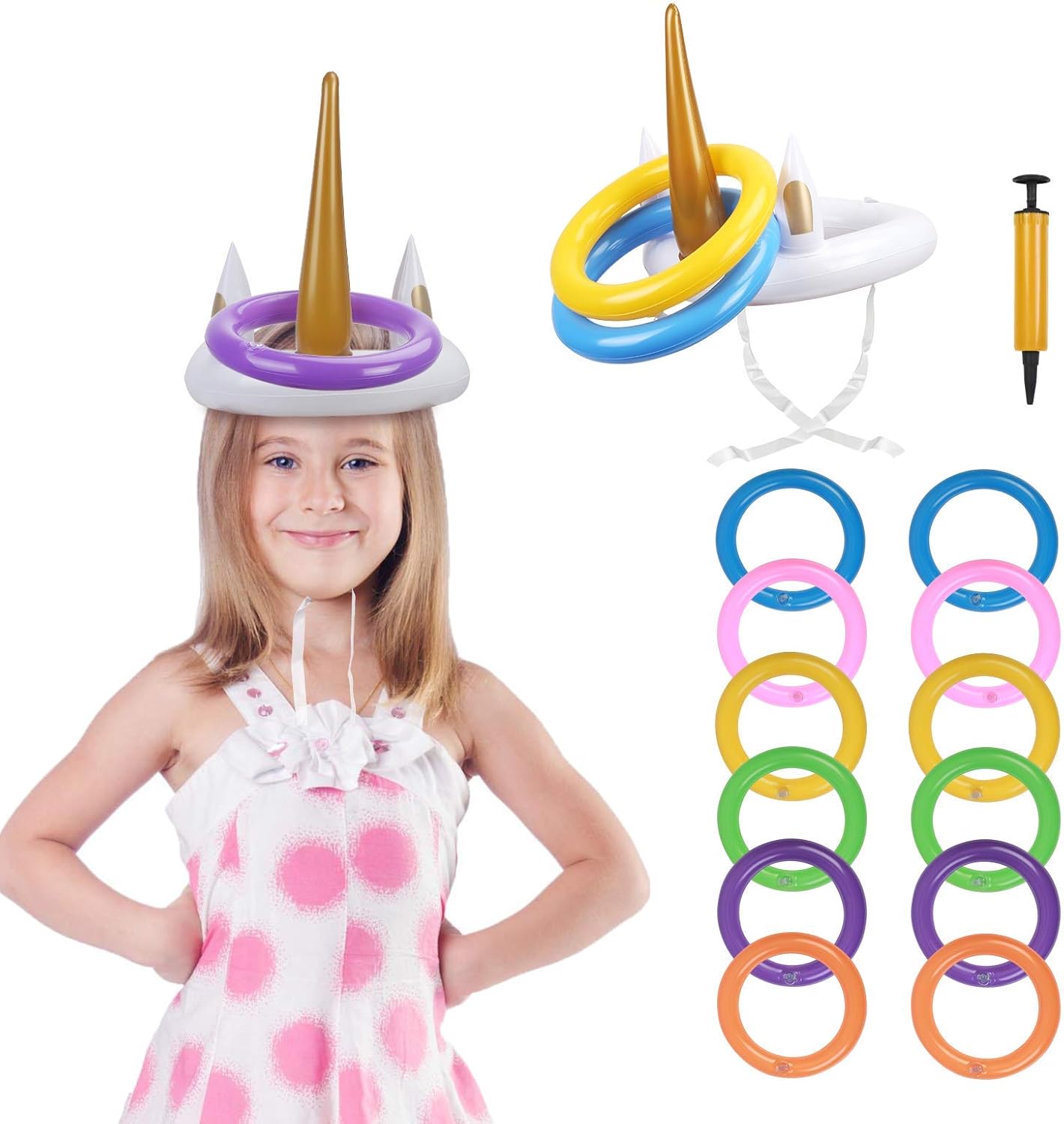 PATAZOK Ring toss game lancer anneaux,2PCS licorne or Chapeau gonflable