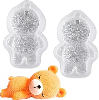 2 PCS Lying Bear Fondant Mold 3D Chocolate Silicone Mold Cute Teddy Bear Decorating Mold for DIY Dessert Baking Cake Cupcake Topper Jello Ice Cube Soap Topper Polymer Clay Resin Epoxy Gum Paste Mold