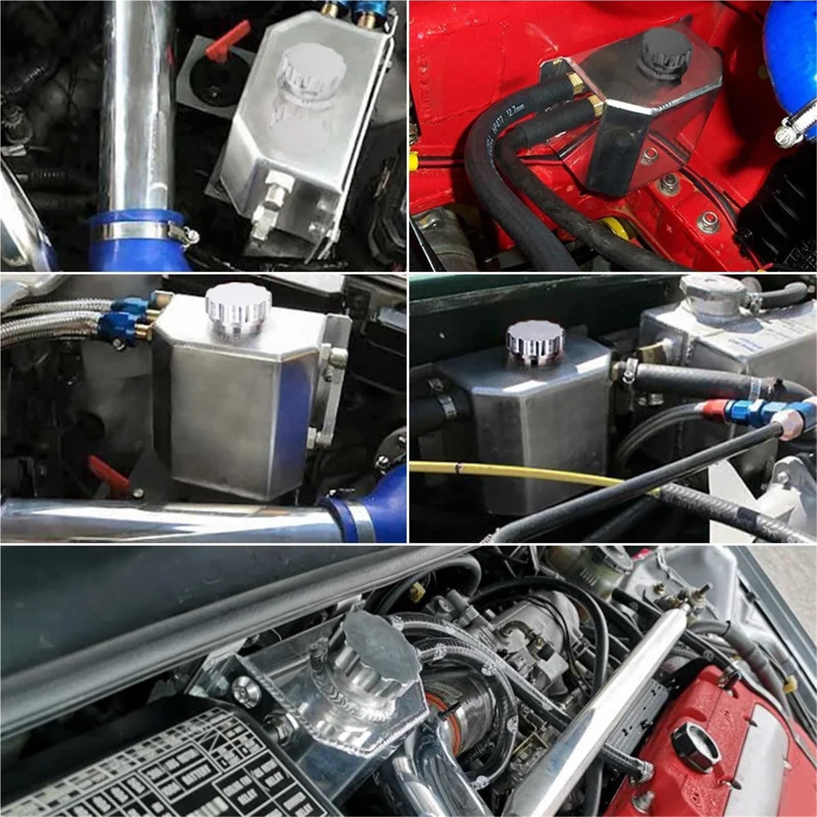 Zamiennik Wyrównawczego Chłodzącego dla 1L 1000ML aluminiowy zbiornik na olej samochodowy z korkiem spustowym uniwersalny(Silver)
