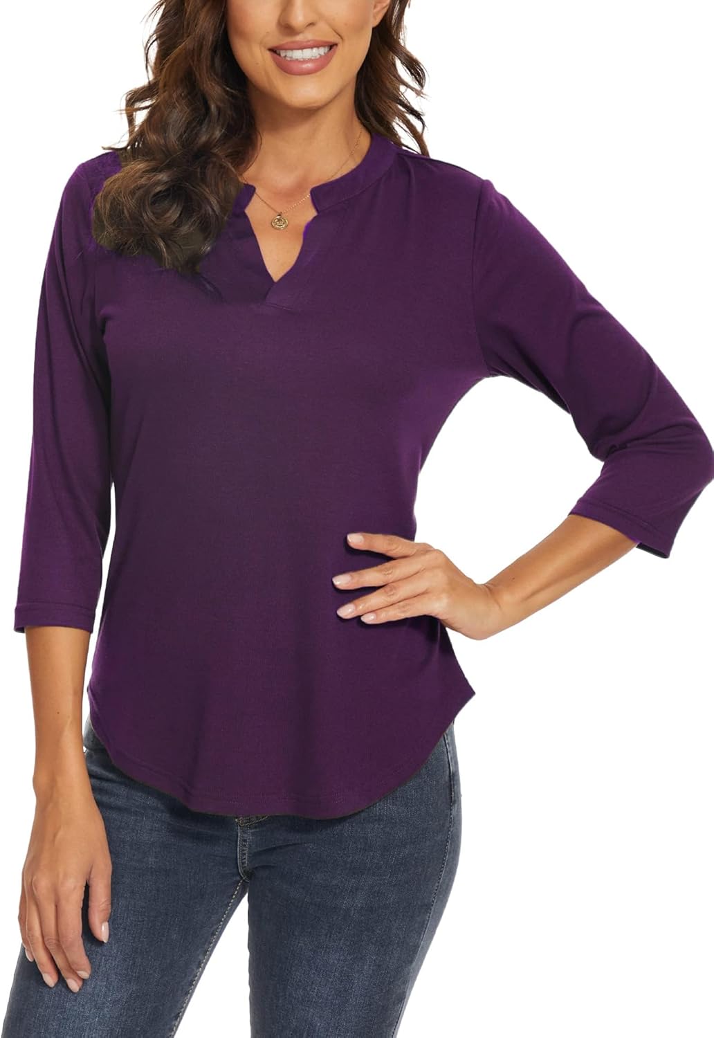 Womens Tops 3/4 Sleeve V Neck Shirt Casual Tunic T-Shirts Dressy Work Blouse - Image 2