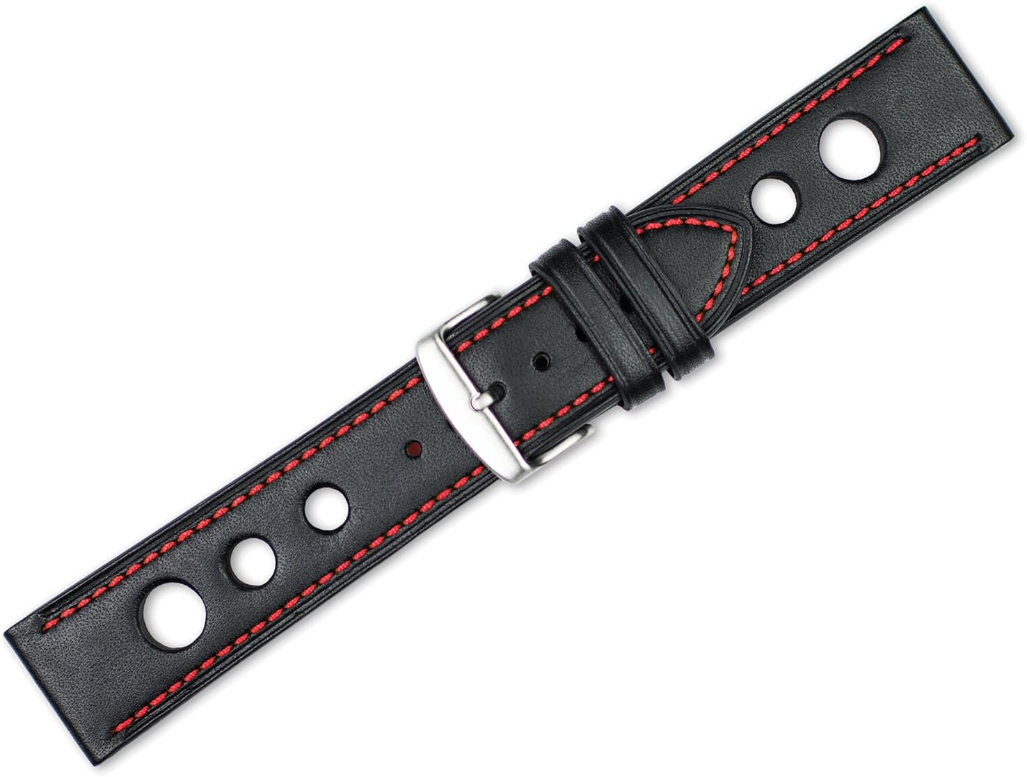 deBeer Leather Watch Band - Leather Grand Prix - Black w/red stitching - 20mm