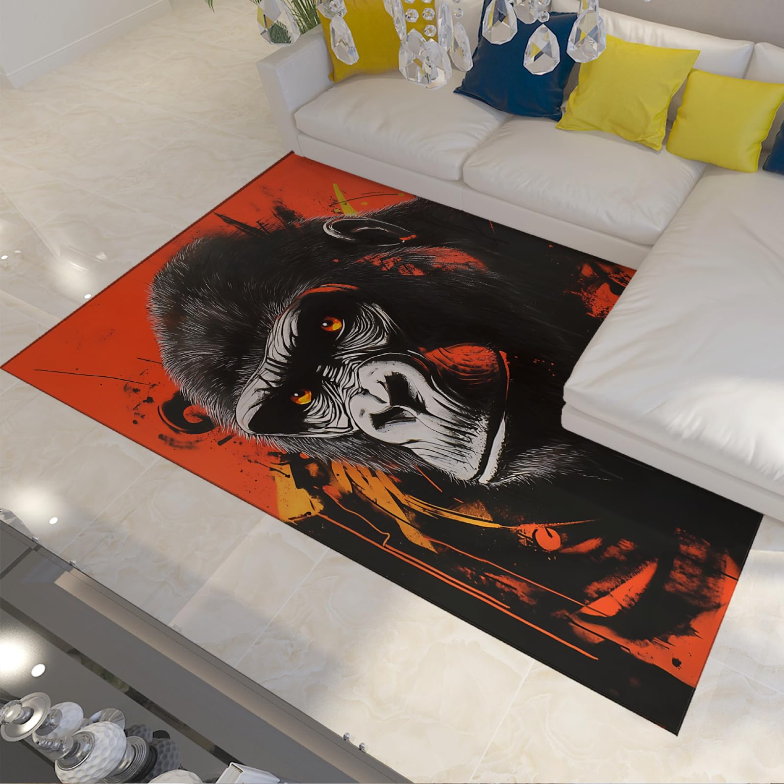 Tapis salon thème animal gorille orange et noir pour dynamiser la chambre de vos enfants