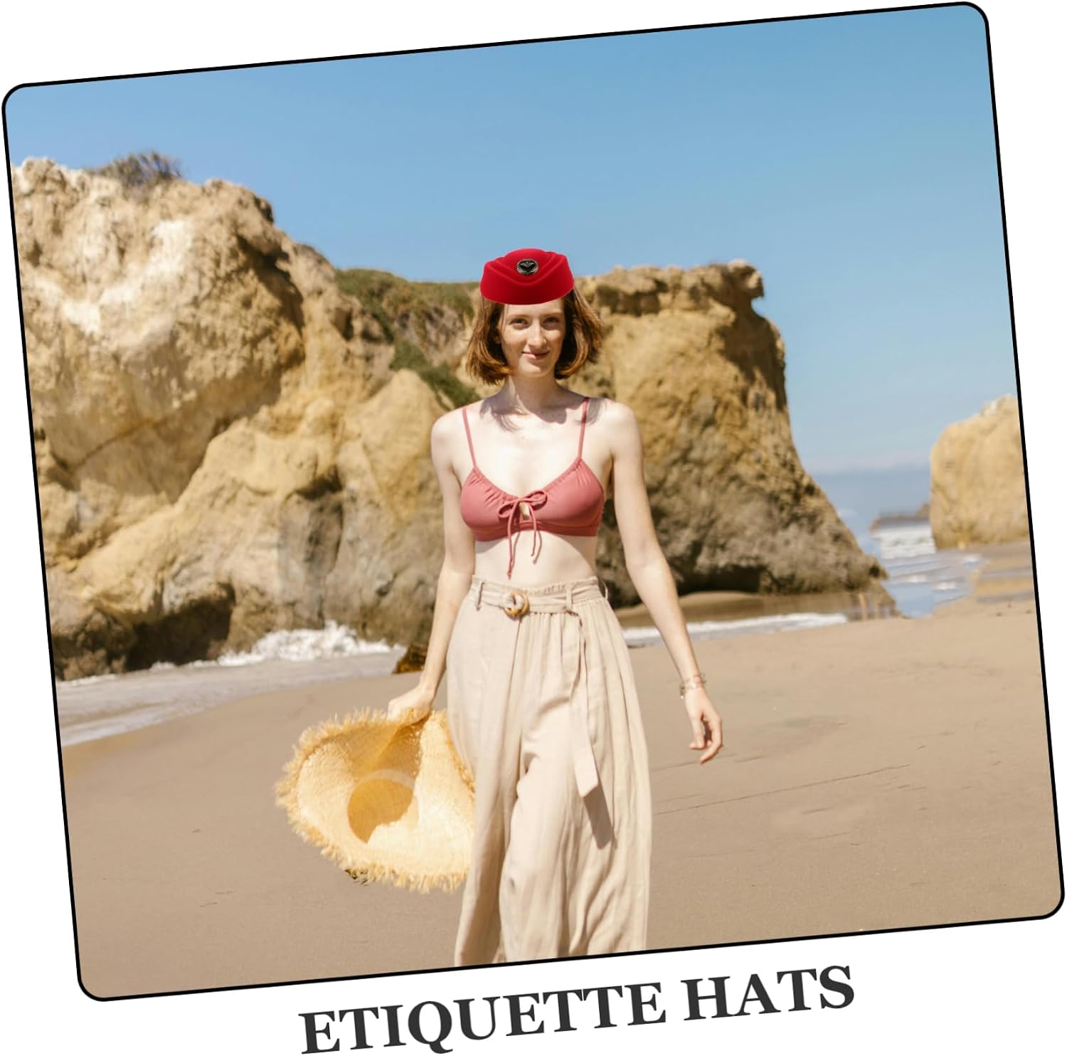 NOLITOY Stewardess Hat Beret for Flight Attendants Faux Wool Airline Attendant Cap Cosplay Uniform Hat for Students and Band Performances