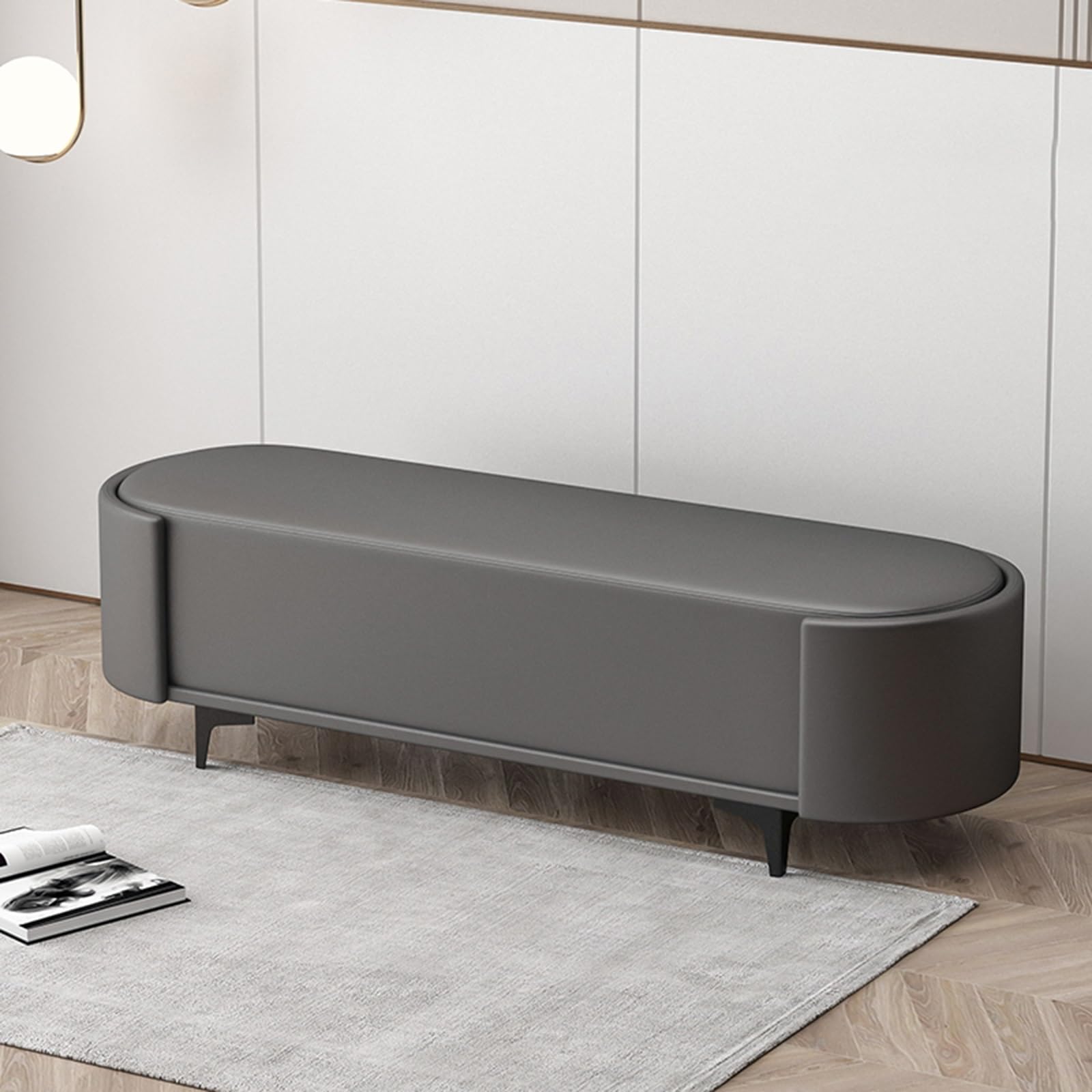 Banc de rangement 100 cm avec assise rembourrée confortable en similicuir