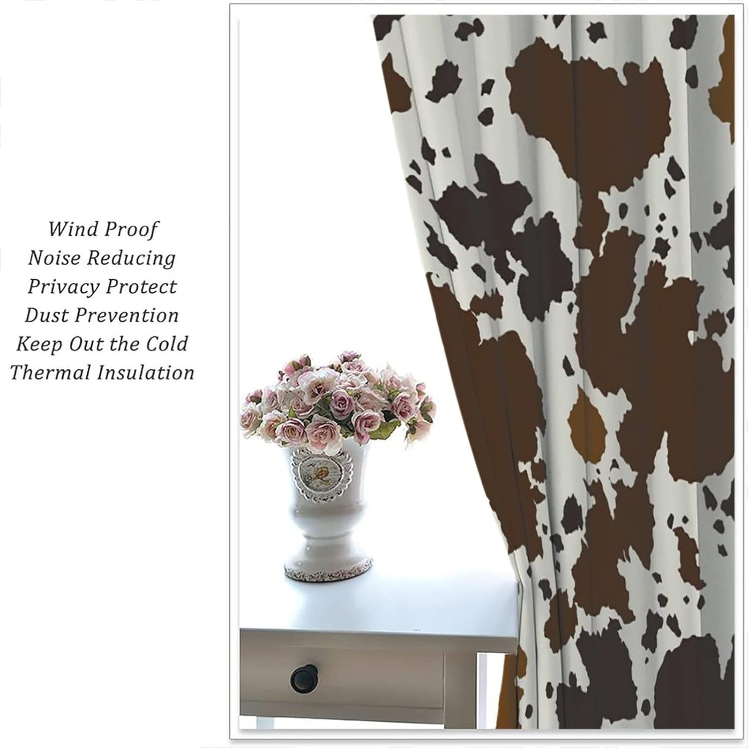 Abstract Cowhide Cow Skin Blackout Curtains for Bedroom,Retro Wildlife Cow Leather Window Drapes - Thermal Insulated and Noise Reduction,2 Panels 63L x 27.5W Room Darkening Curtains