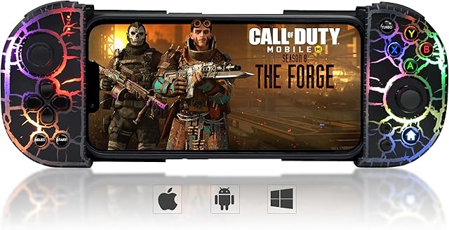 Joso Phone Game Controller for Android/iPhone/PC, Wireless Controller for iOS with Unique Cracked Surface Design/RGB Lightning Programmable/Turbo, Play Call of Duty Mobile, Genshin Impact & More