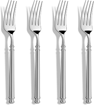 Dinner Forks,Manual Forged 18/10 Stainless Steel Silverware Forks,Modern Round Handle Cutlery Table Forks,Set of 4,Mirror Finish and Dishwasher Safe