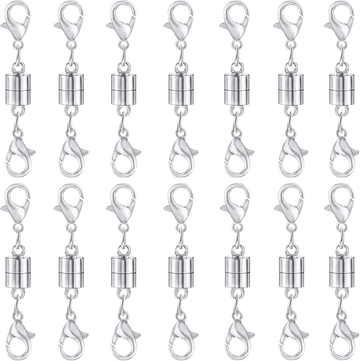 14 Pack Magnetic Necklace Clasps and Closures with Lobster Clasp, 18K Gold and Silver Plated Jewelry Clasps Converters, Suitable for Bracelet Necklaces Anklet Chains, Silver