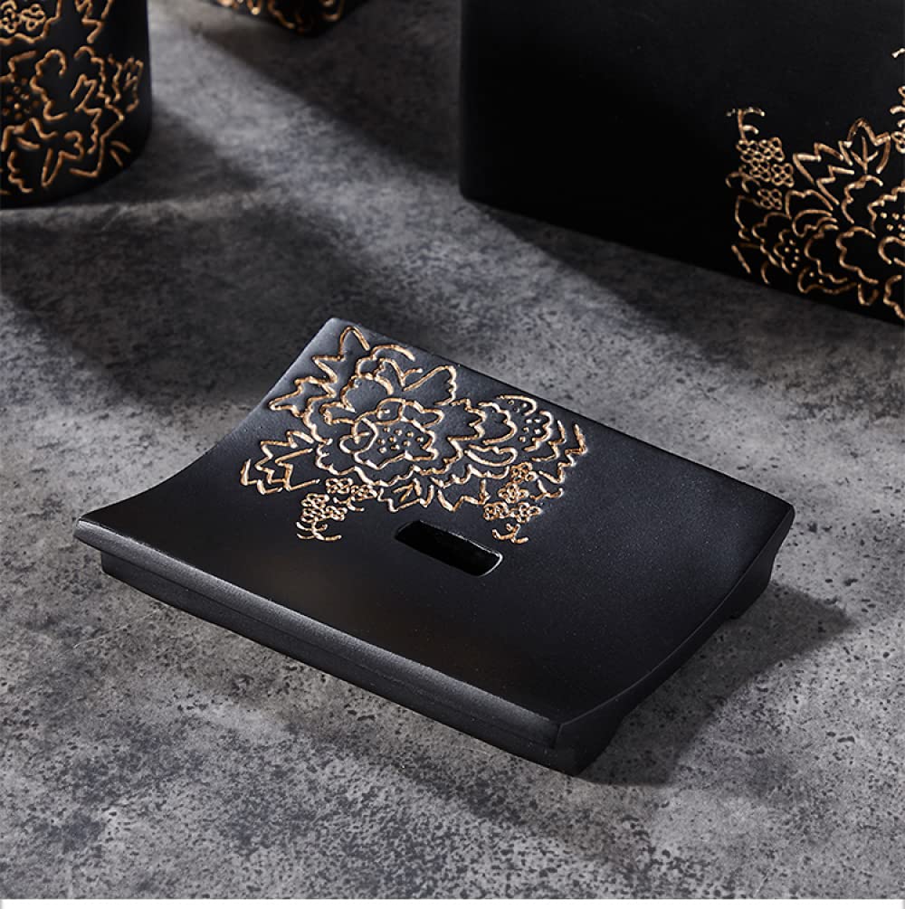 BERTY·PUYI Accesorios De Baño De Resina (Juego De 6) - Elegante Juego De Baño De Resina con Jabonera, Dispensador De Loción, 2 Vasos, Soporte para Cepillo De Dientes, Bandeja