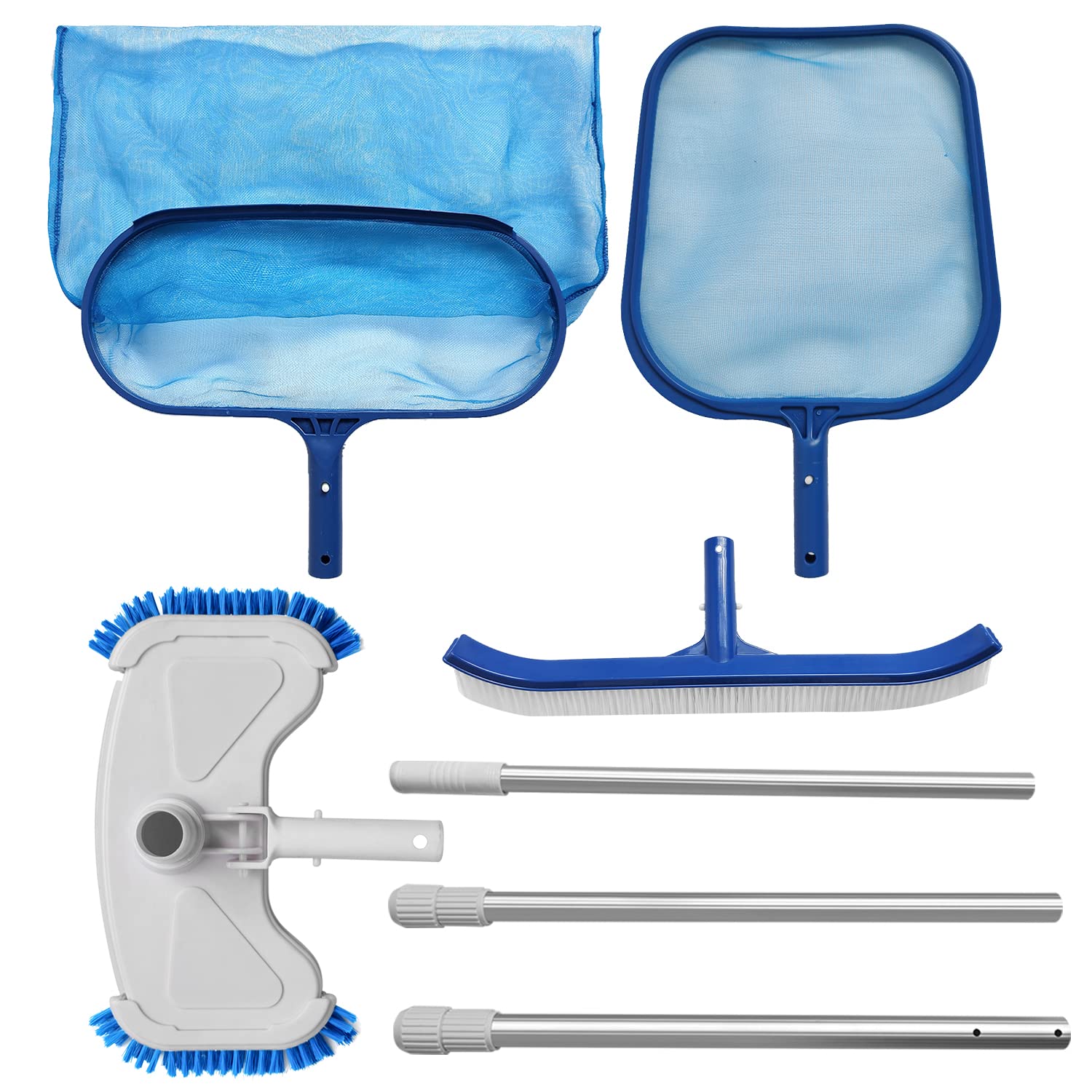 YASHINE 5Pcs Pool Cleaning Kit Pool Vacuum Jet Cleaner Poor Brush Pool Skimmer Net with 3 - Section Pole Pool Maintenance Set for Above Ground Pools Spas Hot Tub Fountains similar