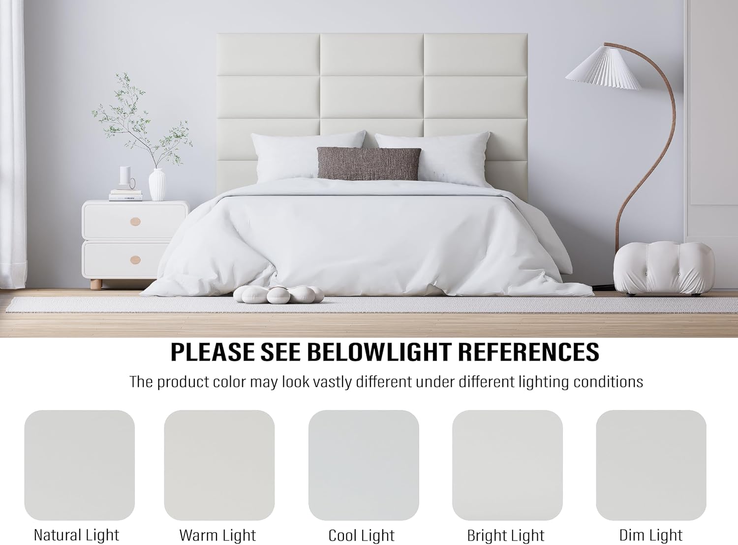 Peel and Stick Upholstered Wall Mounted Headboard Queen Size, 9 Panels 3D Soundproof Leather Headboard,Wall Mounted Headboards,Reusable and Removable Wall Panels, 10"x24" White