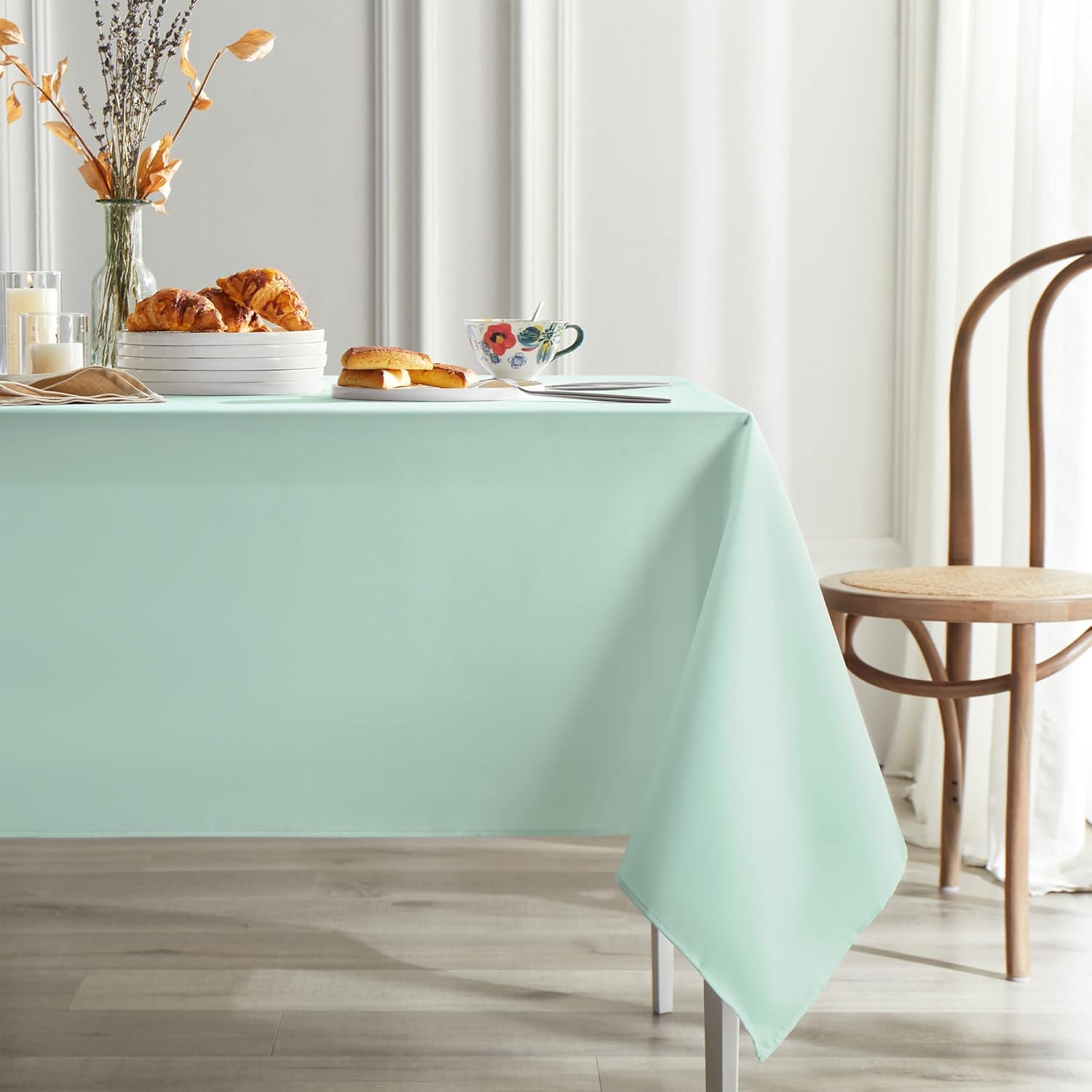 MYSKY HOME Light Green Tablecloth 60x84 Inch Rectangle