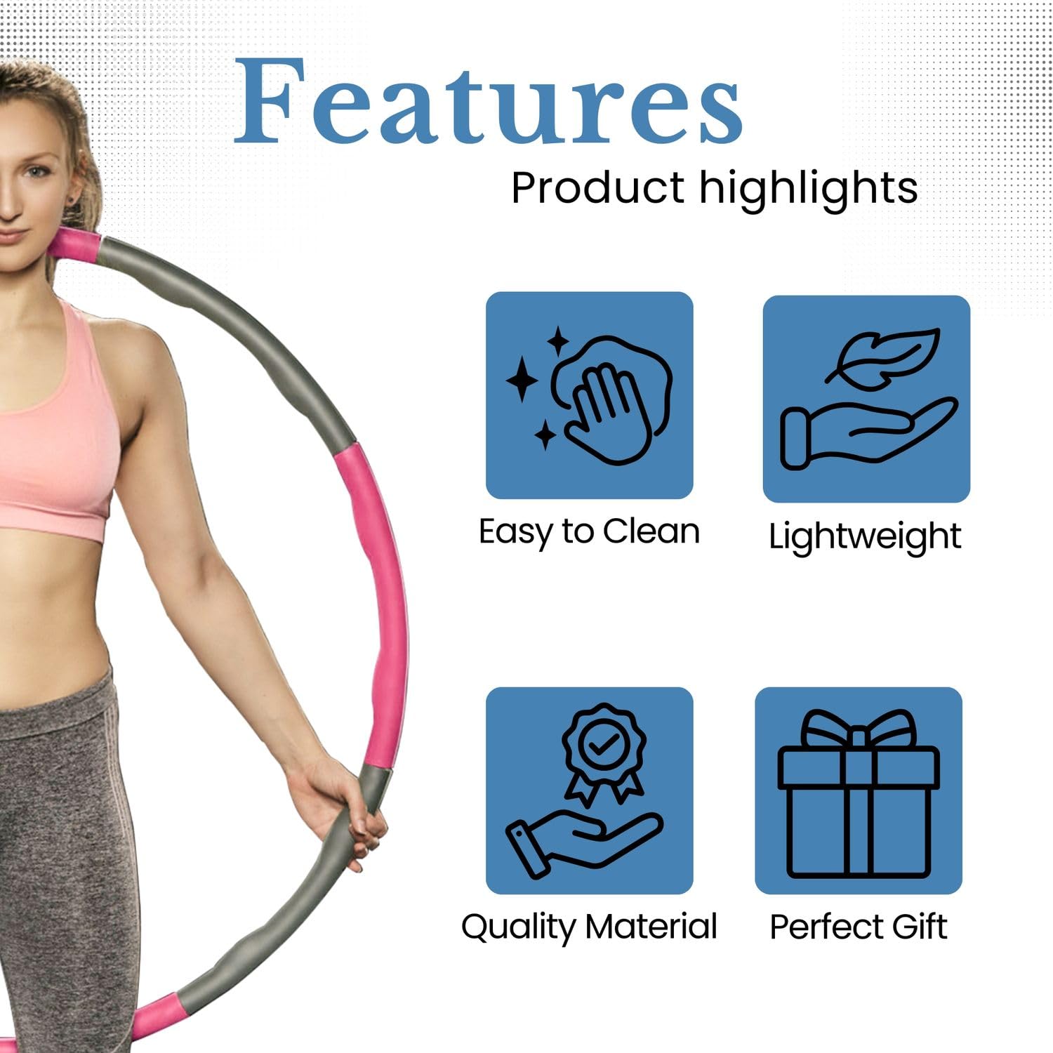 EmpireAthletics Hula Hoop Fitness Reifen, Hula-Hoop-Reifen mit Massage Noppen, Bauchtrainer Taillentrainer für Zuhause, Stecksystem Zerlegbar, Core Training Home Gym, Pink Grau