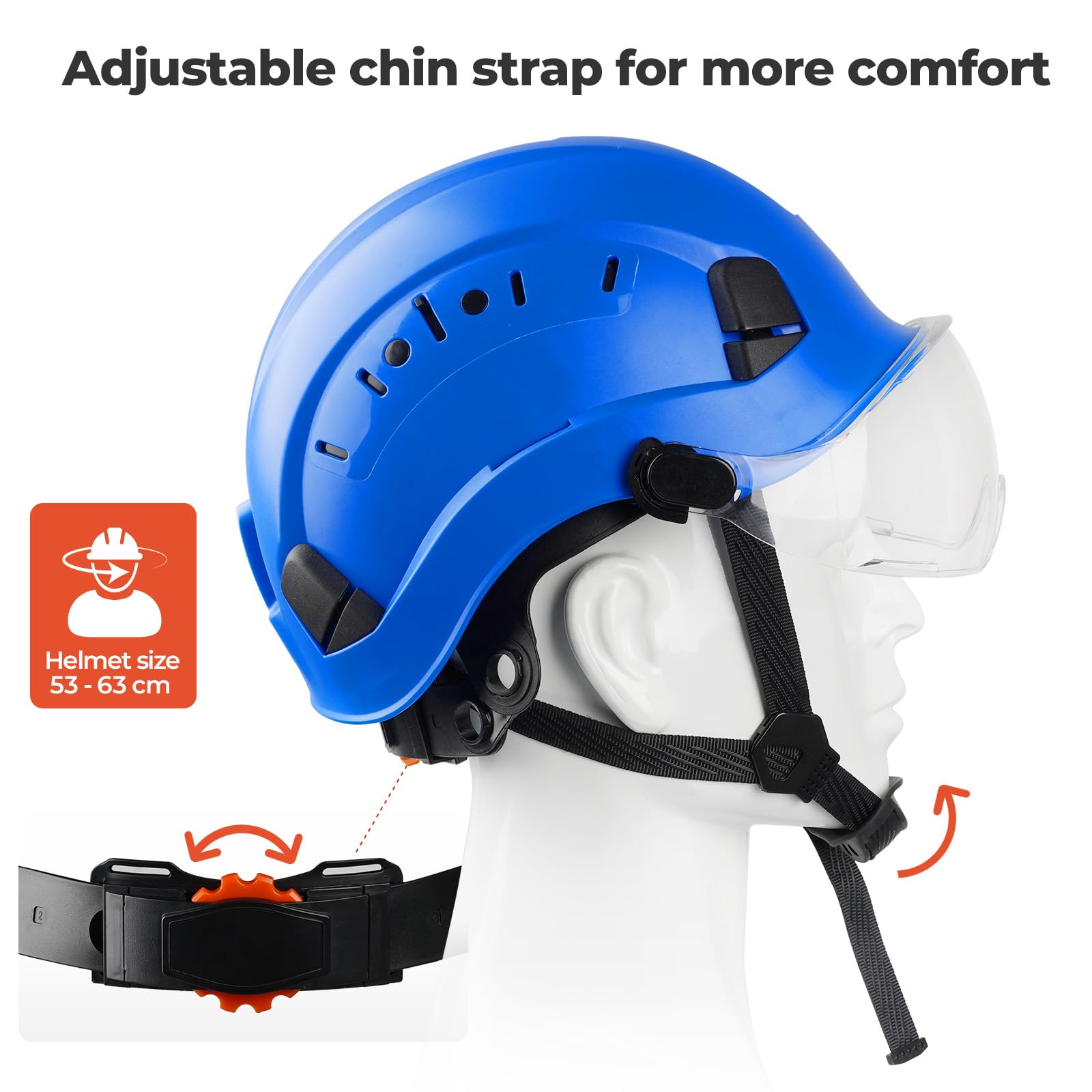 Casco de Seguridad, Casco EN397 con Bandas Absorbentes y Visera, 53 a 63cm Diadema Ajustable, Material ABS Resistente para Hombres Mujeres