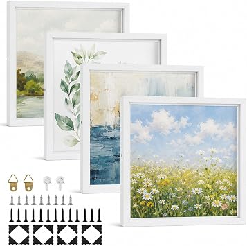 4Pcs 12x12 Floating Frame, Canvas Floater Frames, 0.9 Floating Frame for Wall Art Oil Painting Paint Living Room Decor White
