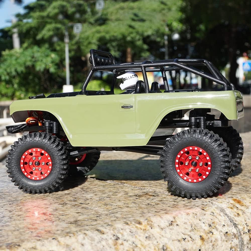 OGRC 4Pcs 1.0 Wheel Rims 1.0 Beadlock Wheels Rims 1.0 Tires Soft Rubber Crawler Wheel Tires for Axial SCX24 Gladiator Bronco C10 JLU Deadbolt RC Crawler Upgrades Parts (Red)
