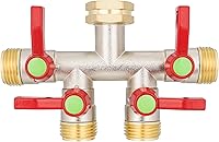 Vista 1 de Hose Splitter 4 Way, High Flow Garden Hose Splitter, 3/4” Ght Inlet Brass Heavy Duty Hose Converter, Full Flow water 4 Way Faucet hose splitter
