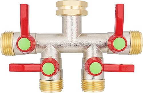 Divisor de manguera de 4 vías, Divisor de manguera de jardín de alto flujo, Convertidor de manguera de latón de entrada de 34 "Ght, Divisor de