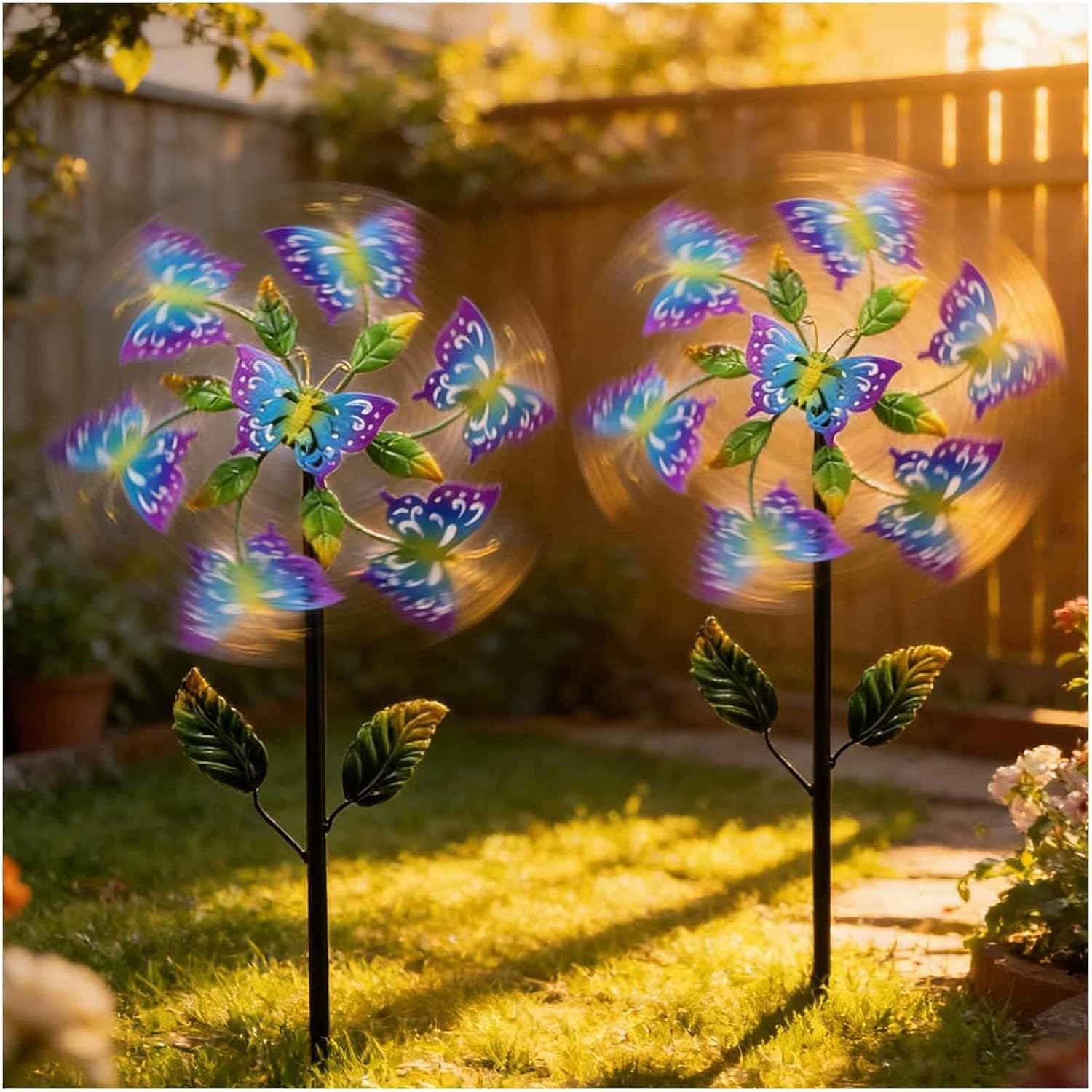 Butterfly Garden Wind Spinners for Yard, 46 inch/117cm Kinetic Windmill 360° Metal Windmills, Wind Spinners Ideal Lovely Gift for Family Friends,A（2Packs）