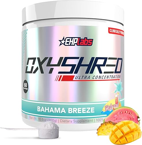 EHP Labs OxyShred Polvo de Pre Entrenamiento - Polvo de preentrenamiento con L glutamina y acetil L carnitina, bebida de refuerzo energético -