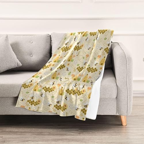 Miniatura 5 de KLL Sweet Honey Pattern Cute Bees Happy Flannel Fleece Blanket 60"x90" Microfiber Spring Blanket for Camping, Living Room, Living Room, Fall Cozy