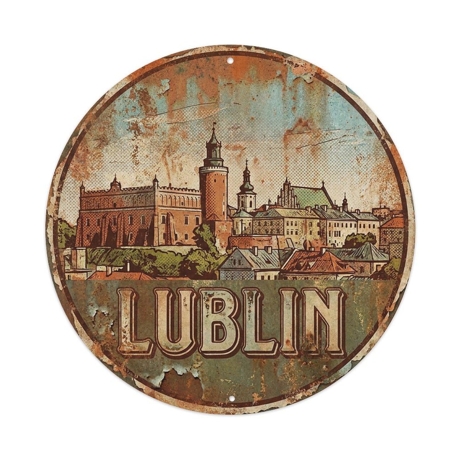 Vintage Travel Poland Lublin Vintage Metal Tin Sign Plaque Wall Decor for Cafe, Club Bar, Office, Garden Metal Poster 8x8Inch