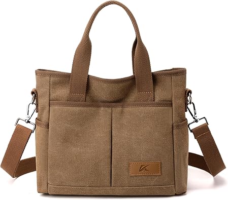 Womens Small Canvas Tote Purses Casual Multi-pocket Shoulder Crossbody Bag Everyday Handbags