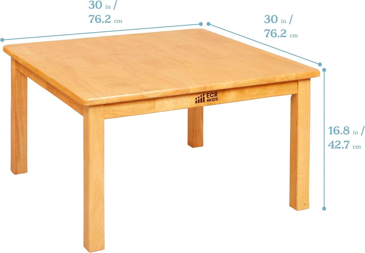 ECR4Kids 30in x 30in Square Hardwood Table with 16in Legs and Two 8in Chairs, Kids Furniture, Honey, 3-Piece