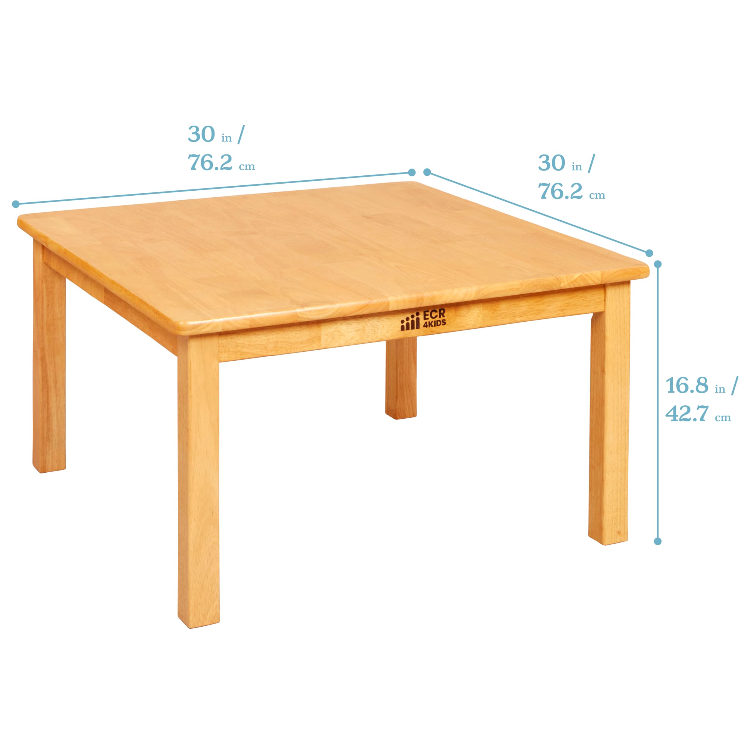 ECR4Kids 30in x 30in Square Hardwood Table with 16in Legs and Two 8in Chairs, Kids Furniture, Honey