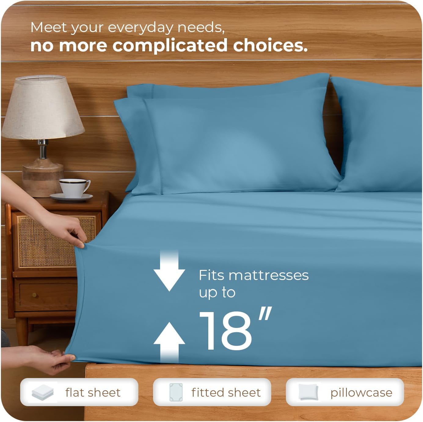 Loyalberry King Comforter Set- 6 Piece, Breathable & Cooling Sheets, Bedroom Must Haves, 18" Deep Pocket, Wrinkle, Soft Durable Bedding, Light Blue