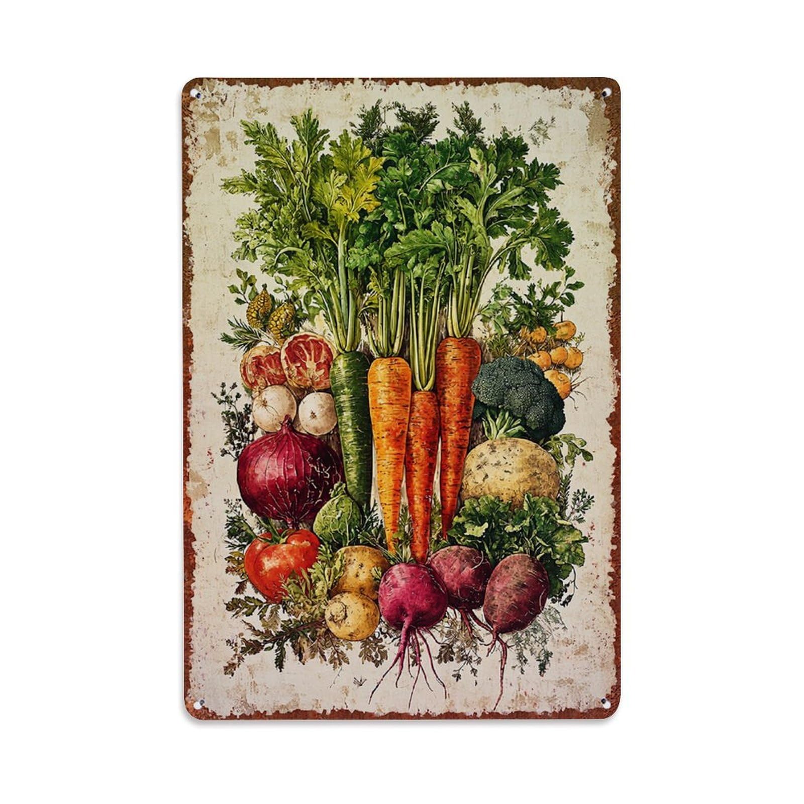 Jdfenggu Vintage Vegetable Harvest Illustration Print Retro Metal Tin Sign, Metal Poster For Bar, Home, Man Cave, Kitchen, Laundry Room Art Decor 8X12 Inch