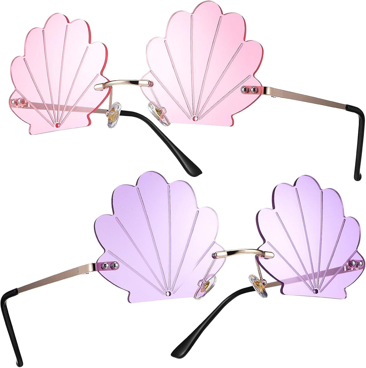 Toddmomy Seashell Sunglasses Frameless Glasses Party Eyewear for Women 2 Pcs Rimless Shell Sunglasses Photo Props for Parties Travel Picnics Assorted Color
