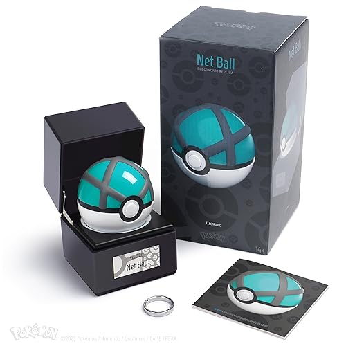 The Wand Company Original Poké Ball Authentic Replica - Realistic, Electronic, Die-Cast Poké Ball with Display Case Light Features – Officially Licensed by Pokémon - Net Ball