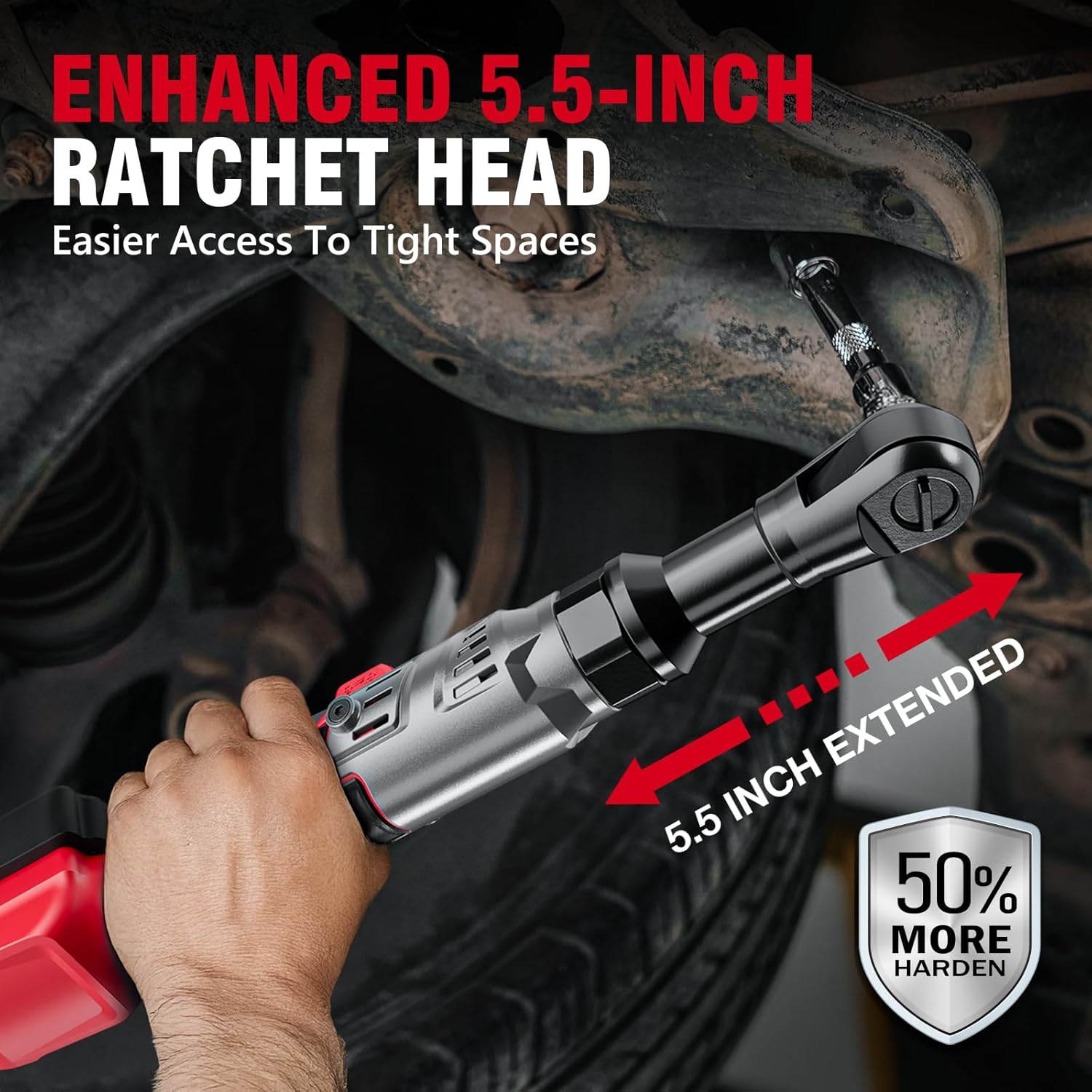 3/8" Cordless Ratchet Wrench for Milwaukee 18V Battery(Tool Only),75FT-LBS(102N.m) Extended Electric Ratchet Wrench with Variable Speed, LED Light, 1/4"&1/2" Adapter,3" Extension Bar