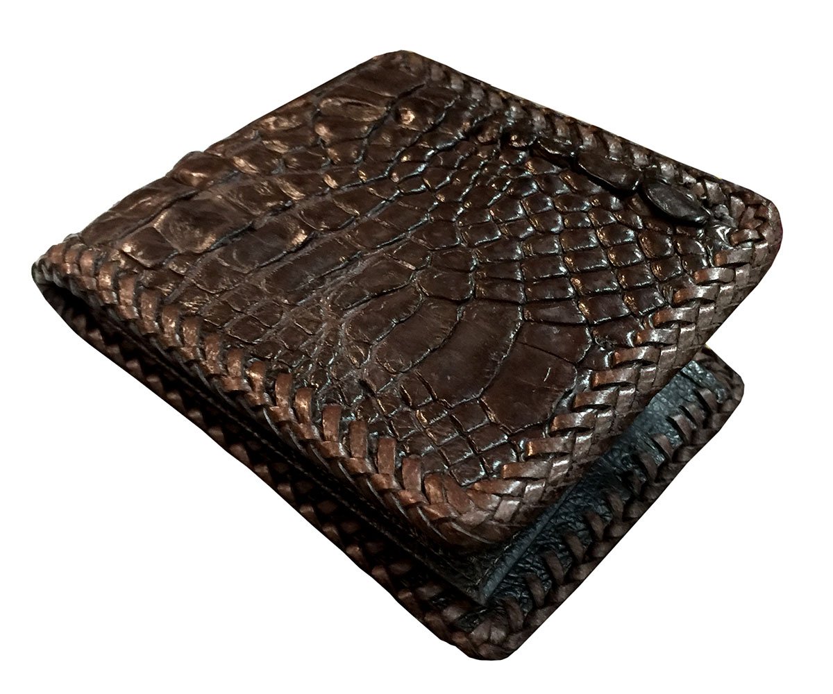 D'SHARK Luxury Crocodile Skin Leather Bi-fold Short Wallet (Dark Brown)
