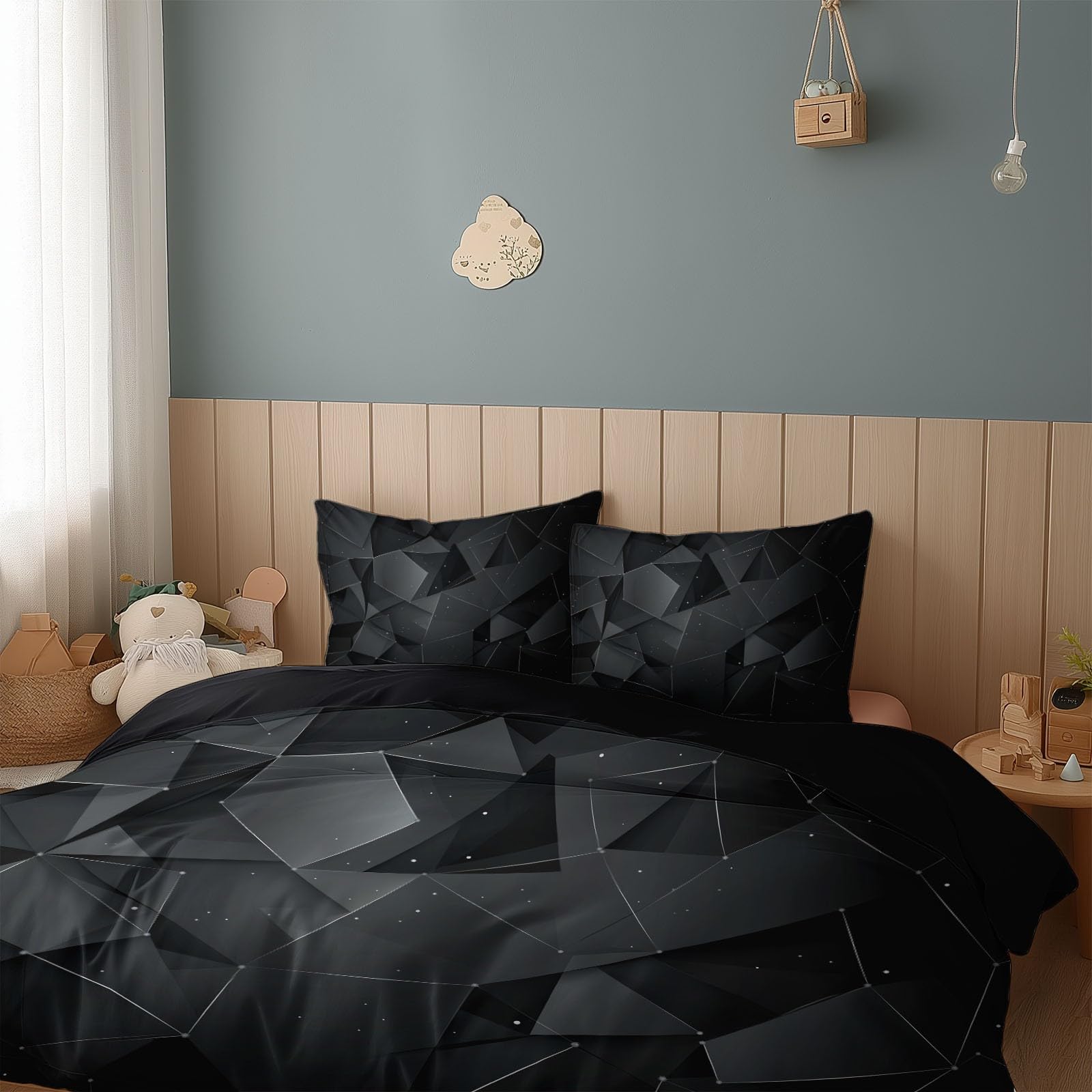 Komplet pościeli 200 x 220 cm, 3-częściowy komplet pościeli z geometrycznej mikrofibry, miękka i przyjemna poszewka na kołdrę z zamkiem błyskawicznym + 2 poszewki na poduszkę 80 x 80 cm