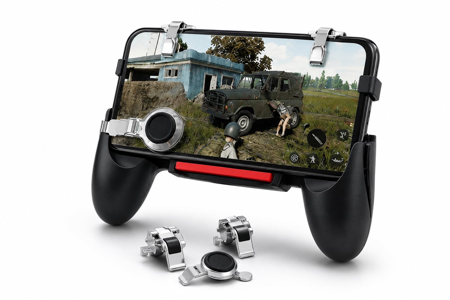 5 in 1 mobile gamepad controller with triggers | ergonomic anti-slip grip, ios & android support, fits 4.7-6.5 inch phones, precise shooting controls, easy clip-on setup