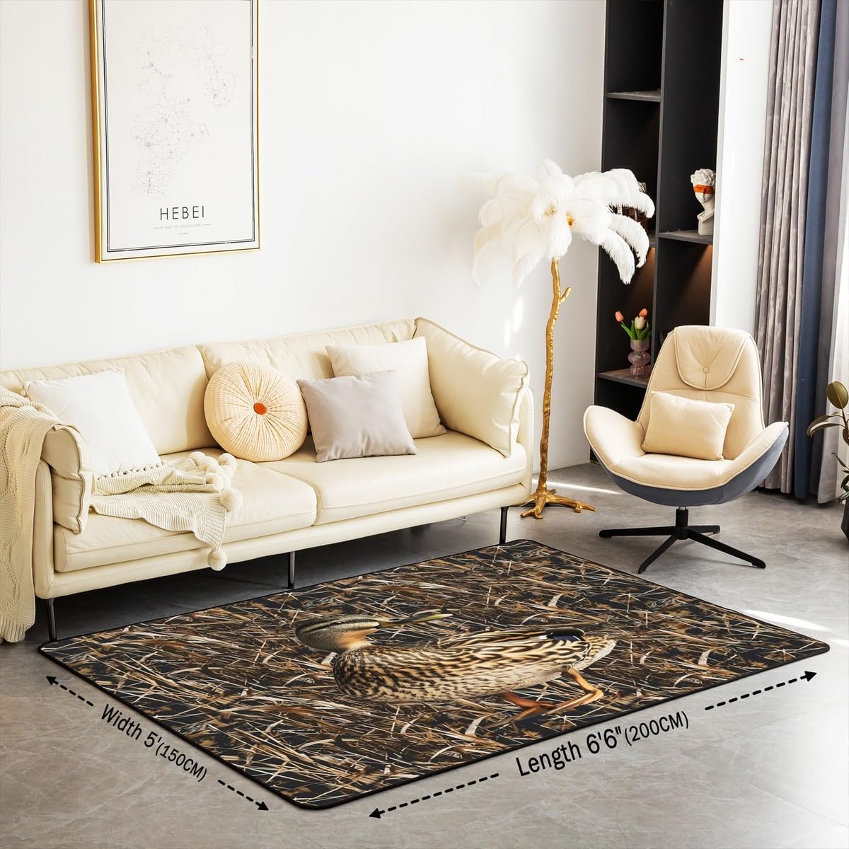 Feelyou Kids Mallard Duck Area Rug 3x5 Wild Duck Rugs for Living Room Bedroom for Boys Teens Decor Camouflage Grass Military Style Tree Branches Camo Decorative Carpet Botanic Indoor Floor Mat