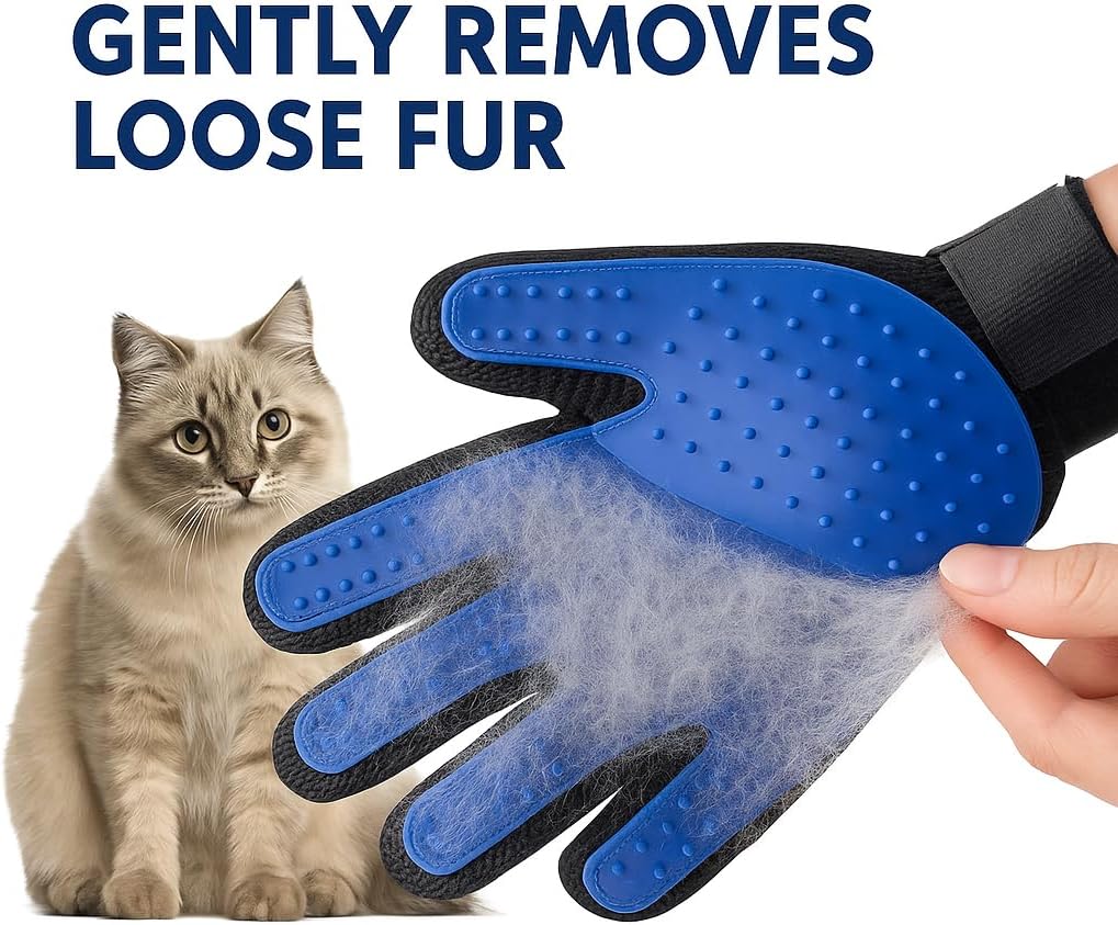 Pet Grooming Gloves for Dogs & Cats – Gentle Hair Remover, Deshedding Bath Mitt, 2-in-1 Brush & Massage, Waterproof & Washable, Blue (1 Pair)